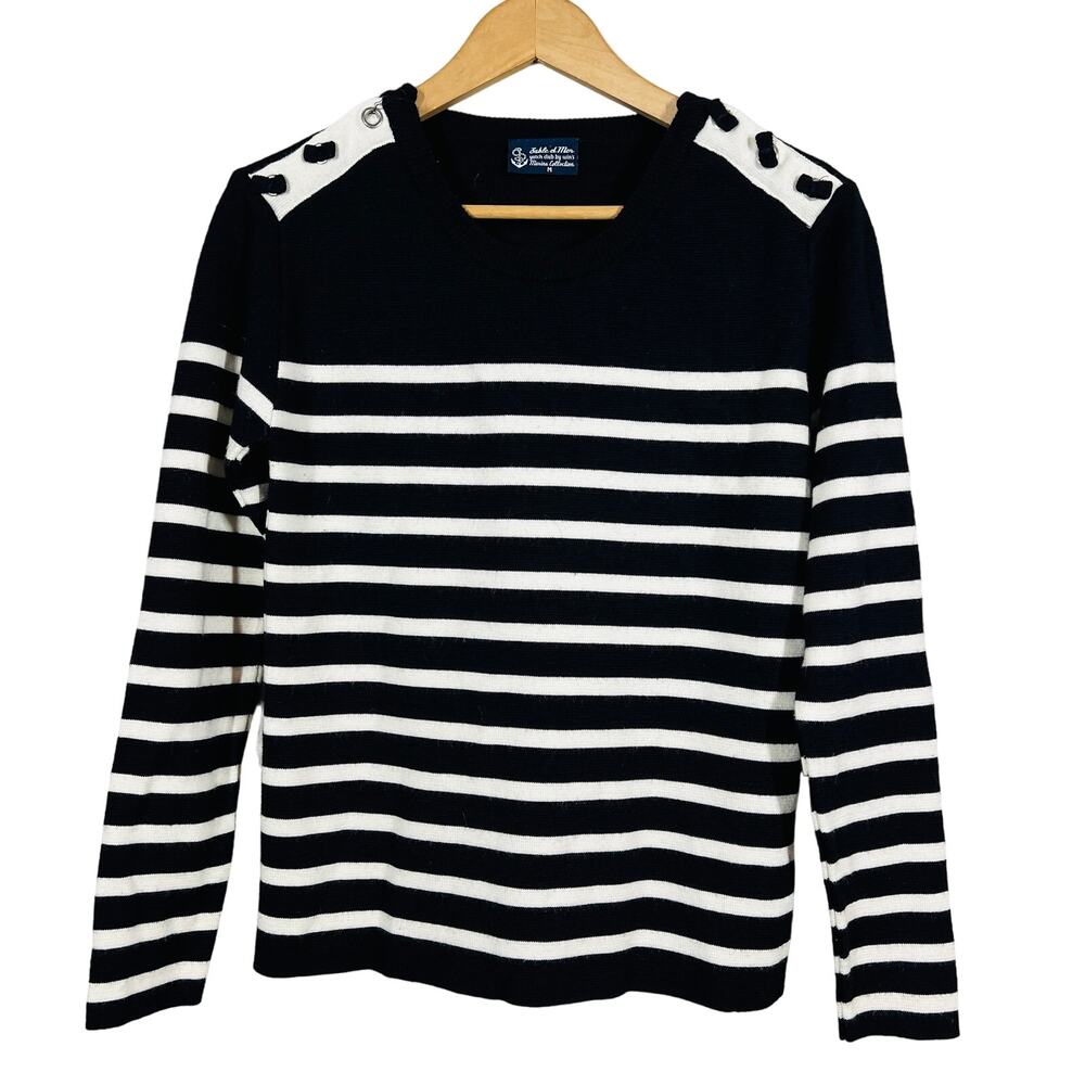 Sable & Mer Marina Collection Knit Pullover Top Sweater Sailor Stripe Navy - M